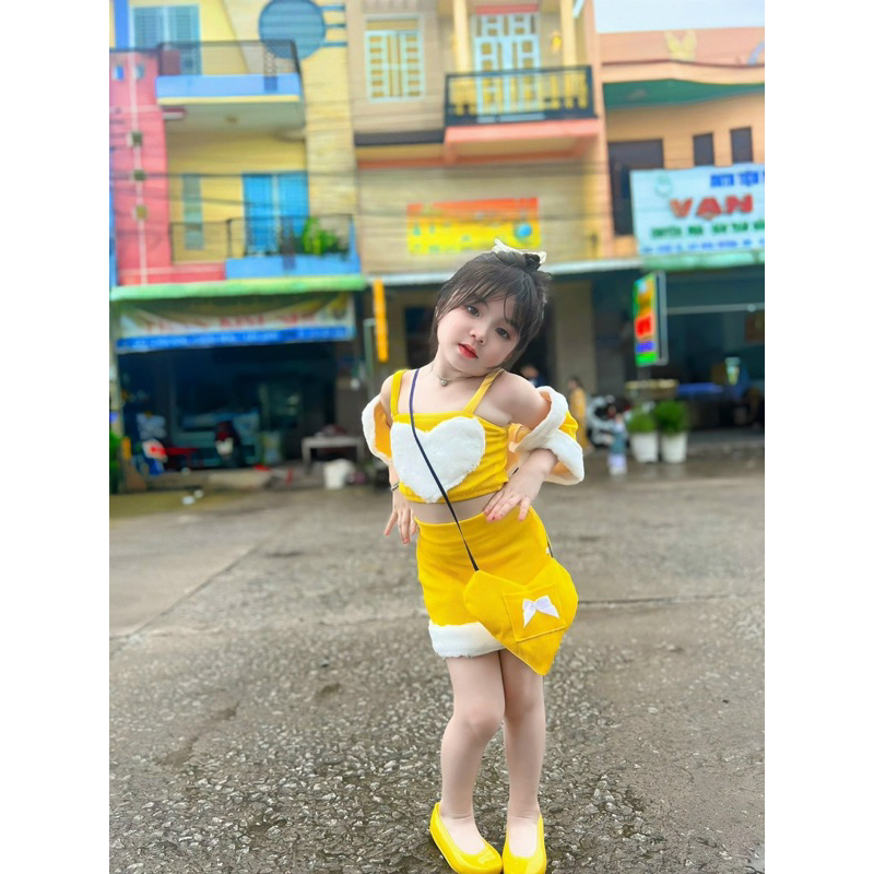 Sét chân váy + áo 2 dây + áo khoác kèm túi cho bé gái