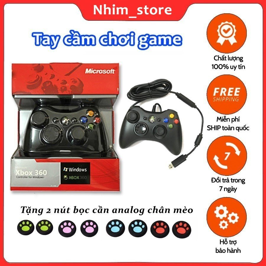 Tay cầm Chơi Game Microsoft Xbox 360 Full box Có Rung - Tay Cầm Có Dây Dùng Cho PC, Laptop chơi full skil