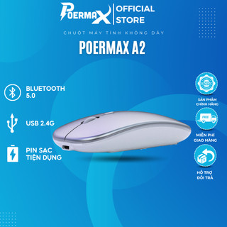 Chuột không dây Poermax A2 kết nối Bluetooth và USB 2.4G pin sạc tiện dụng