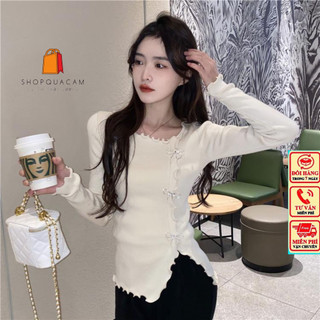 Áo Len Dệt Kim Trơn Kiểu Dáng Nữ Tính, Áo Phối Cổ Tim Kiểu Bèo Viền Kèm Phối Xẻ Gấu 3 Nơ Siêu Xinh Phong Cách Hàn Quốc