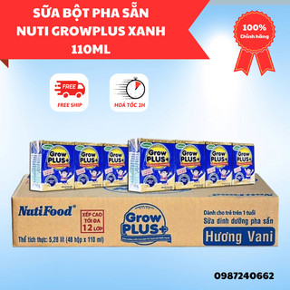 Thùng sữa bột pha sẵn nuti growplus xanh 110ml combo 4 vỉ/1 thùng 48 hộp