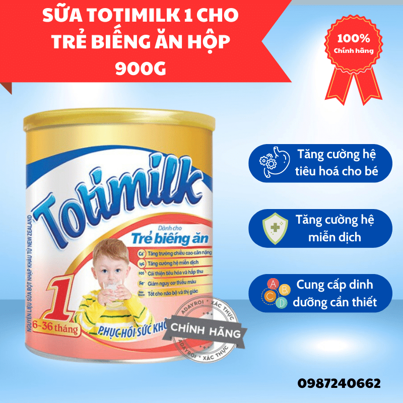 Sữa Totimilk 1 900g, trẻ biếng ăn, hỗ trợ tiêu hóa (Date Tháng 1/2024)
