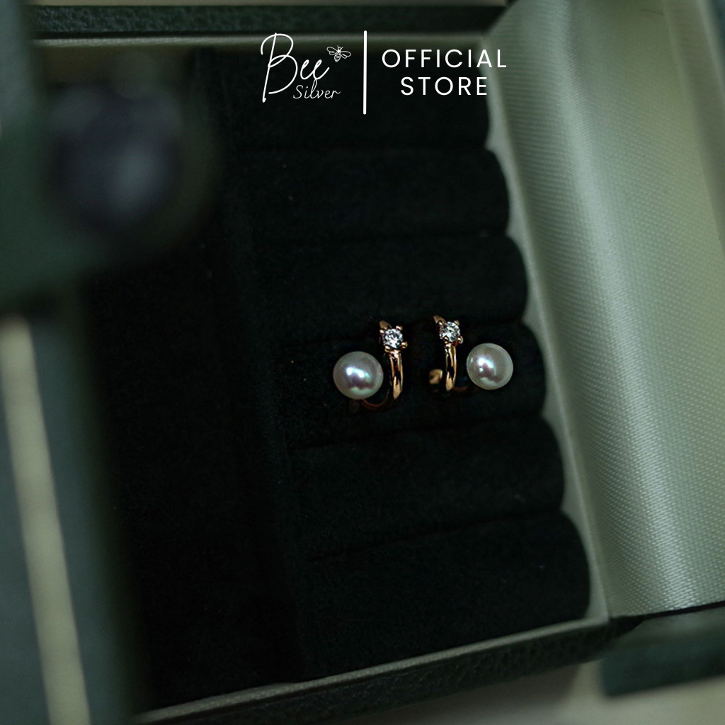 Khuyên tai bạc nữ Bee Silver dáng xoắn đính ngọc lấp lánh thanh lịch Sparkly Earing