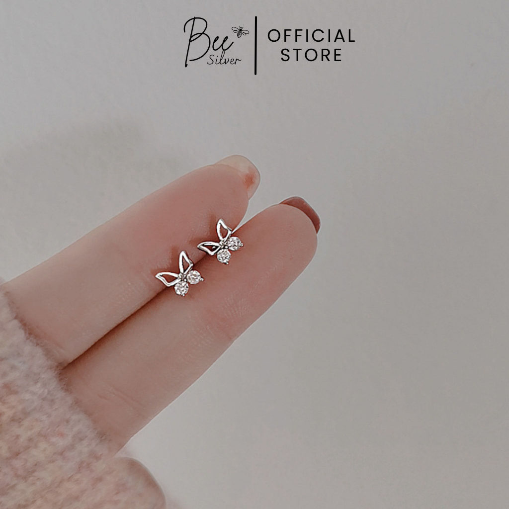 Khuyên tai bạc nữ hình hồ điệp Bee Silver đính ngọc xinh xắn lấp lánh Lyly Earing