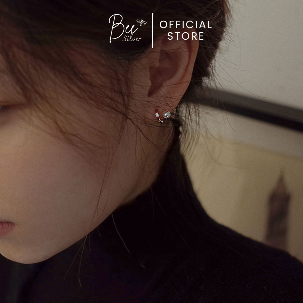 Khuyên tai bạc nữ Bee Silver dáng xoắn đính ngọc lấp lánh thanh lịch Sparkly Earing