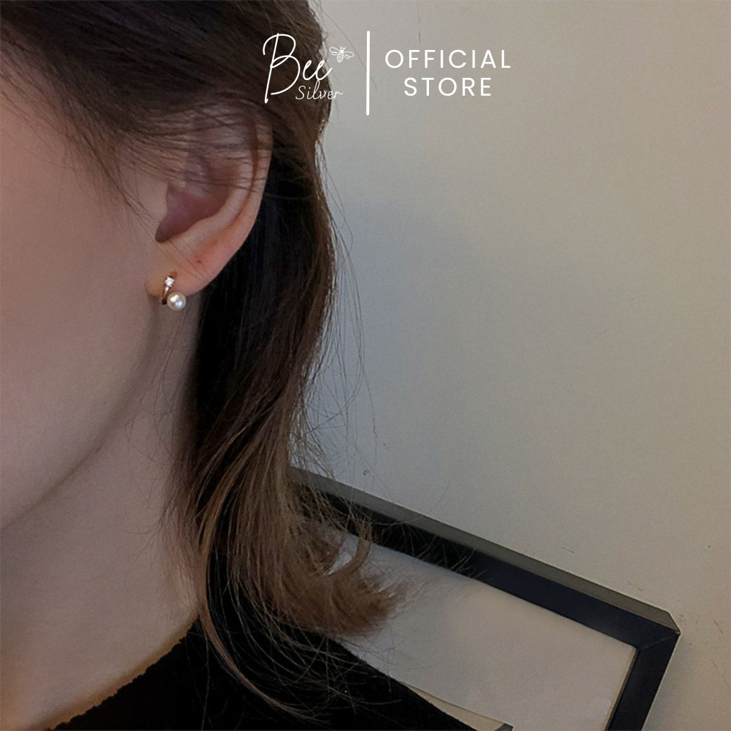 Khuyên tai bạc nữ Bee Silver dáng xoắn đính ngọc lấp lánh thanh lịch Sparkly Earing