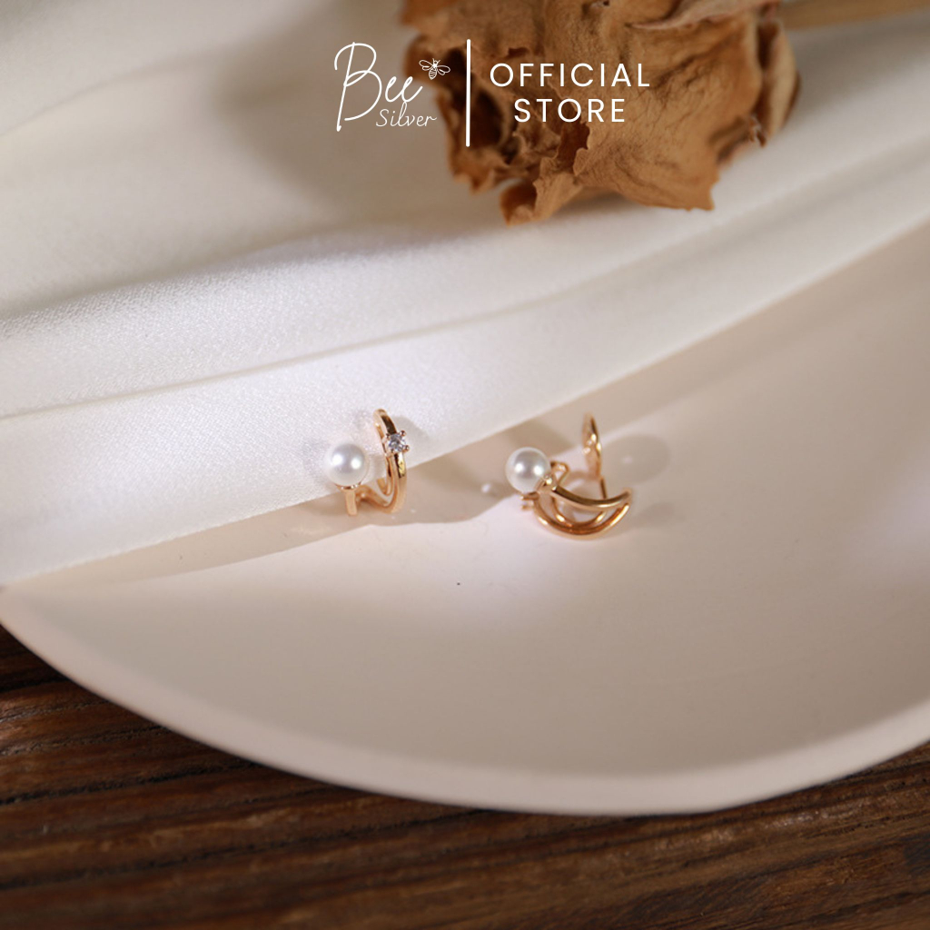 Khuyên tai bạc nữ Bee Silver dáng xoắn đính ngọc lấp lánh thanh lịch Sparkly Earing