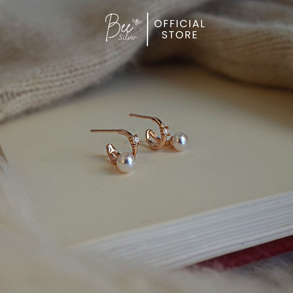 Khuyên tai bạc nữ Bee Silver dáng xoắn đính ngọc lấp lánh thanh lịch Sparkly Earing