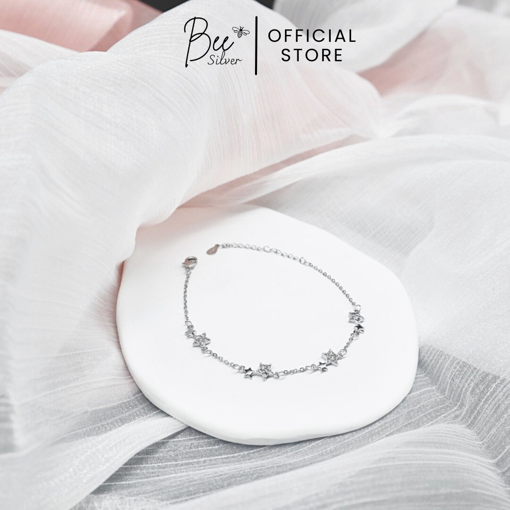 Lắc tay bạc nữ 925 hình ngôi sao lấp lánh Bee Silver có thể điều chỉnh size Sterlling Bracelet