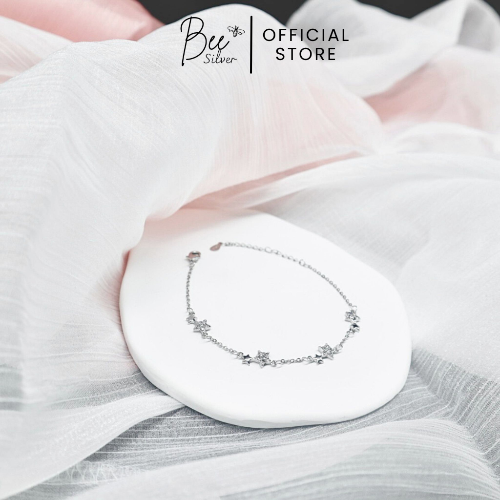 Lắc tay bạc nữ 925 hình ngôi sao lấp lánh Bee Silver có thể điều chỉnh size Sterlling Bracelet
