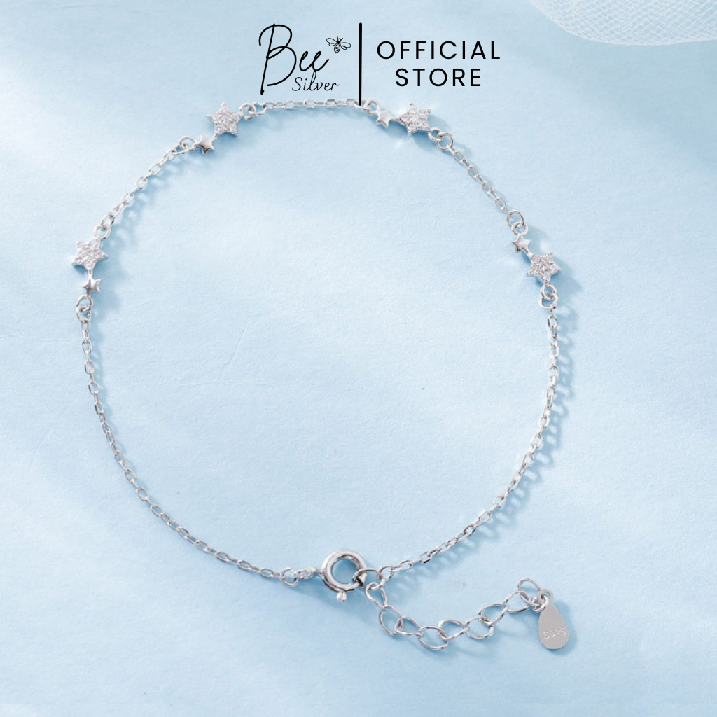 Lắc tay bạc nữ 925 hình ngôi sao lấp lánh Bee Silver có thể điều chỉnh size Sterlling Bracelet