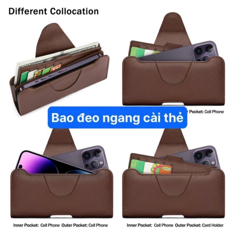 Bao da đeo thắt lưng Nuoku cho iphone 15 pro max 14 pro max,13 pro max,S23 ultra..các máy có ngăn để thẻ siêu tiện