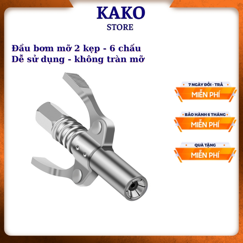 Đầu bơm mỡ bò bôi trơn áp suất cao dạng 2 kẹp khóa tiện dụng, 6 chấu, Kako