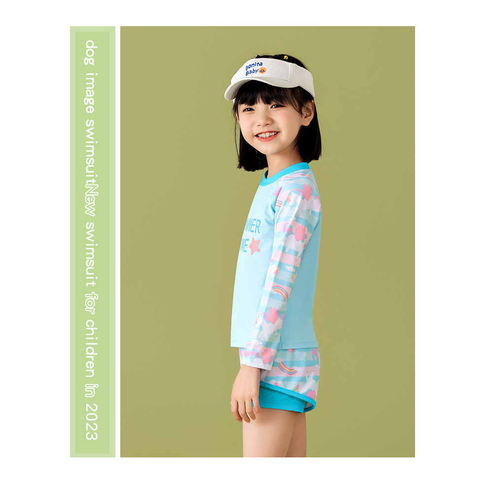 Đồ Bơi Bé Gái Dài Tay Quần Đùi -Đồ Bơi Dài Tay Trẻ Em Thương Hiệu YUKE Từ 12 - 38kg