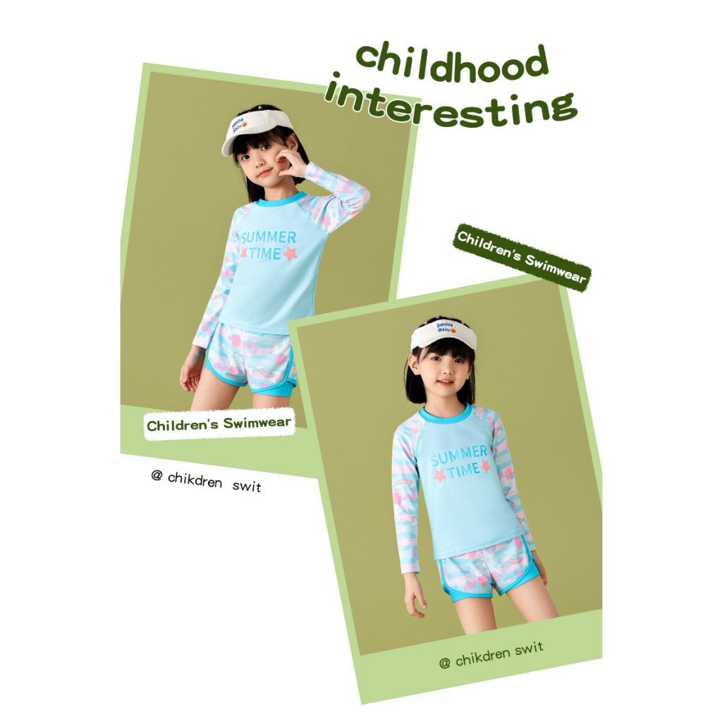 Đồ Bơi Bé Gái Dài Tay Quần Đùi -Đồ Bơi Dài Tay Trẻ Em Thương Hiệu YUKE Từ 12 - 38kg