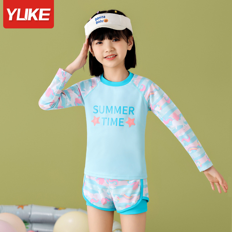 Đồ Bơi Bé Gái Dài Tay Quần Đùi -Đồ Bơi Dài Tay Trẻ Em Thương Hiệu YUKE Từ 12 - 38kg