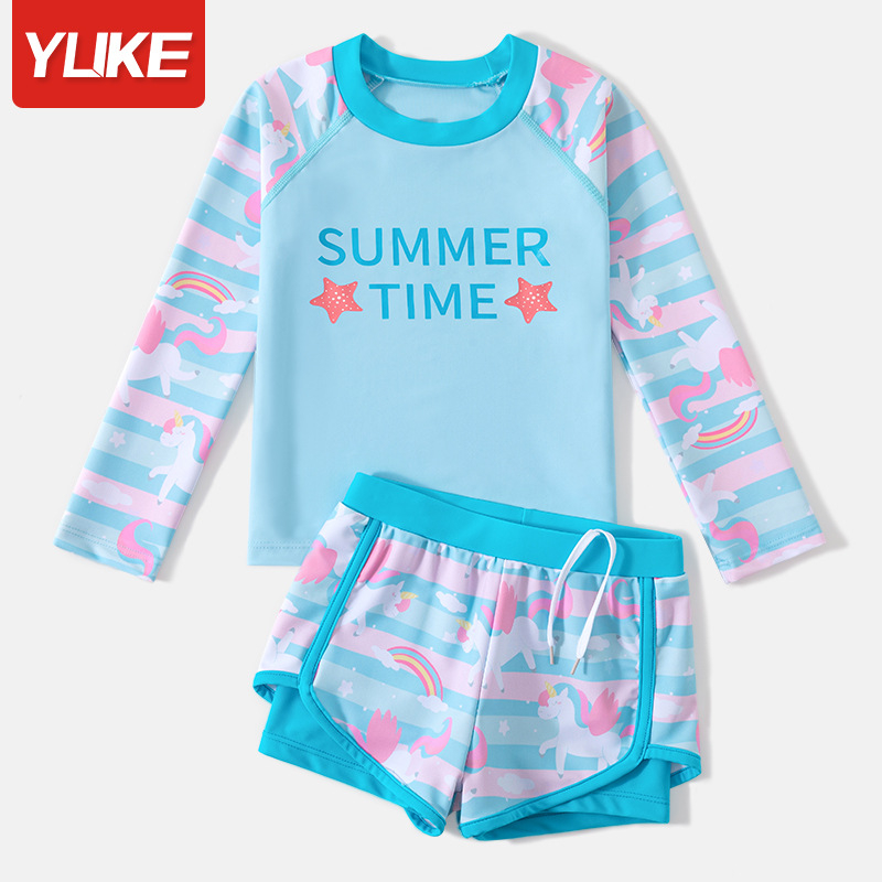 Đồ Bơi Bé Gái Dài Tay Quần Đùi -Đồ Bơi Dài Tay Trẻ Em Thương Hiệu YUKE Từ 12 - 38kg