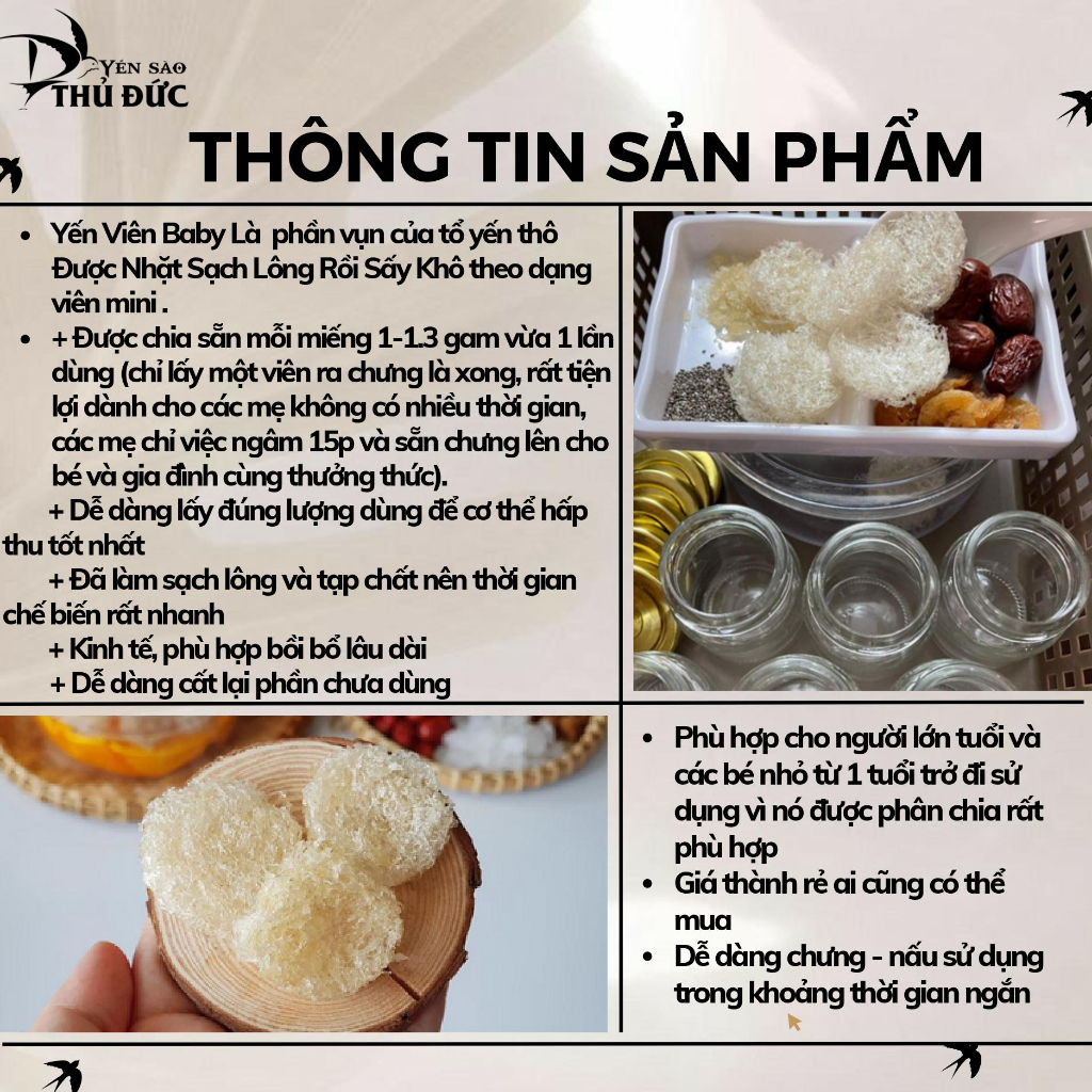 Combo 10 Túi Yến Tinh Chế Vụn Baby Tặng Kèm Phụ Gia Và 2 Hũ Thuỷ TInh  - Yến Sào Thủ Đức
