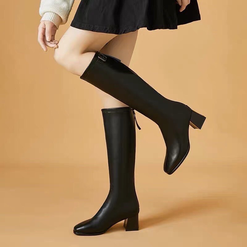 Bốt Đùi thời trang có khuy cài, kéo khoá sau cao 5p