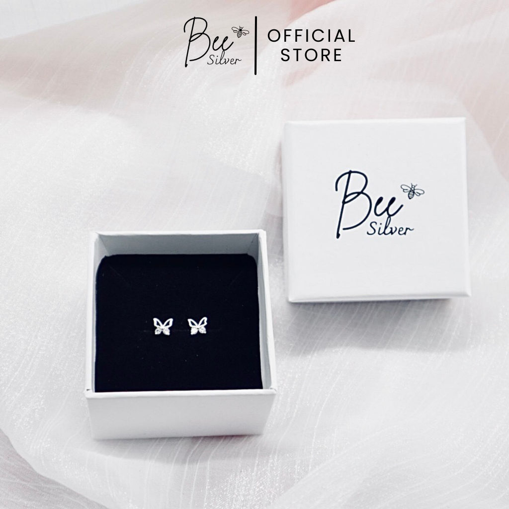 Khuyên tai bạc nữ hình hồ điệp Bee Silver đính ngọc xinh xắn lấp lánh Lyly Earing