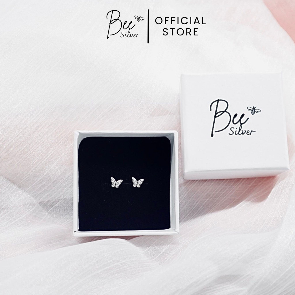 Khuyên tai bạc nữ 925 hình hồ điệp Bee Silver đính cườm full mặt lấp lánh Myra Earing