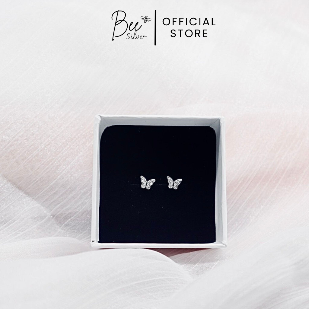 Khuyên tai bạc nữ 925 hình hồ điệp Bee Silver đính cườm full mặt lấp lánh Myra Earing