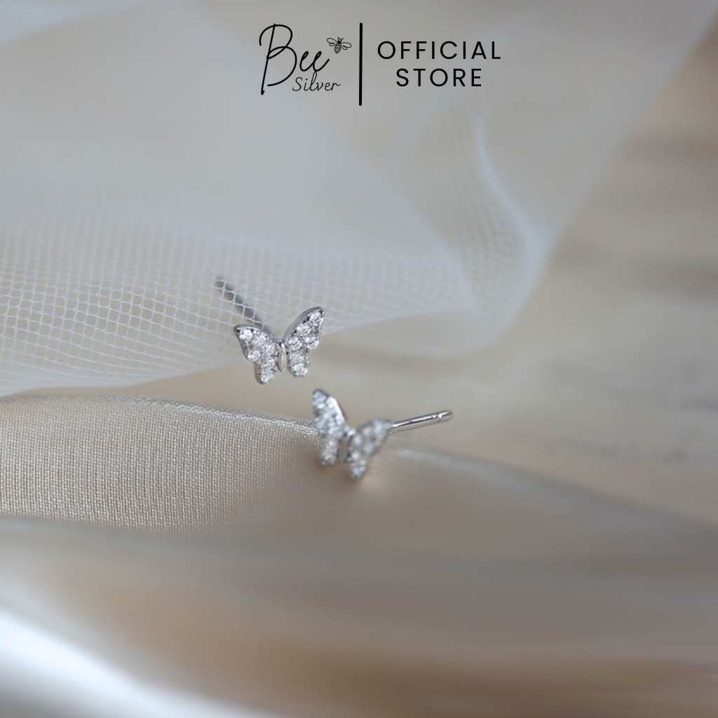 Khuyên tai bạc nữ 925 hình hồ điệp Bee Silver đính cườm full mặt lấp lánh Myra Earing