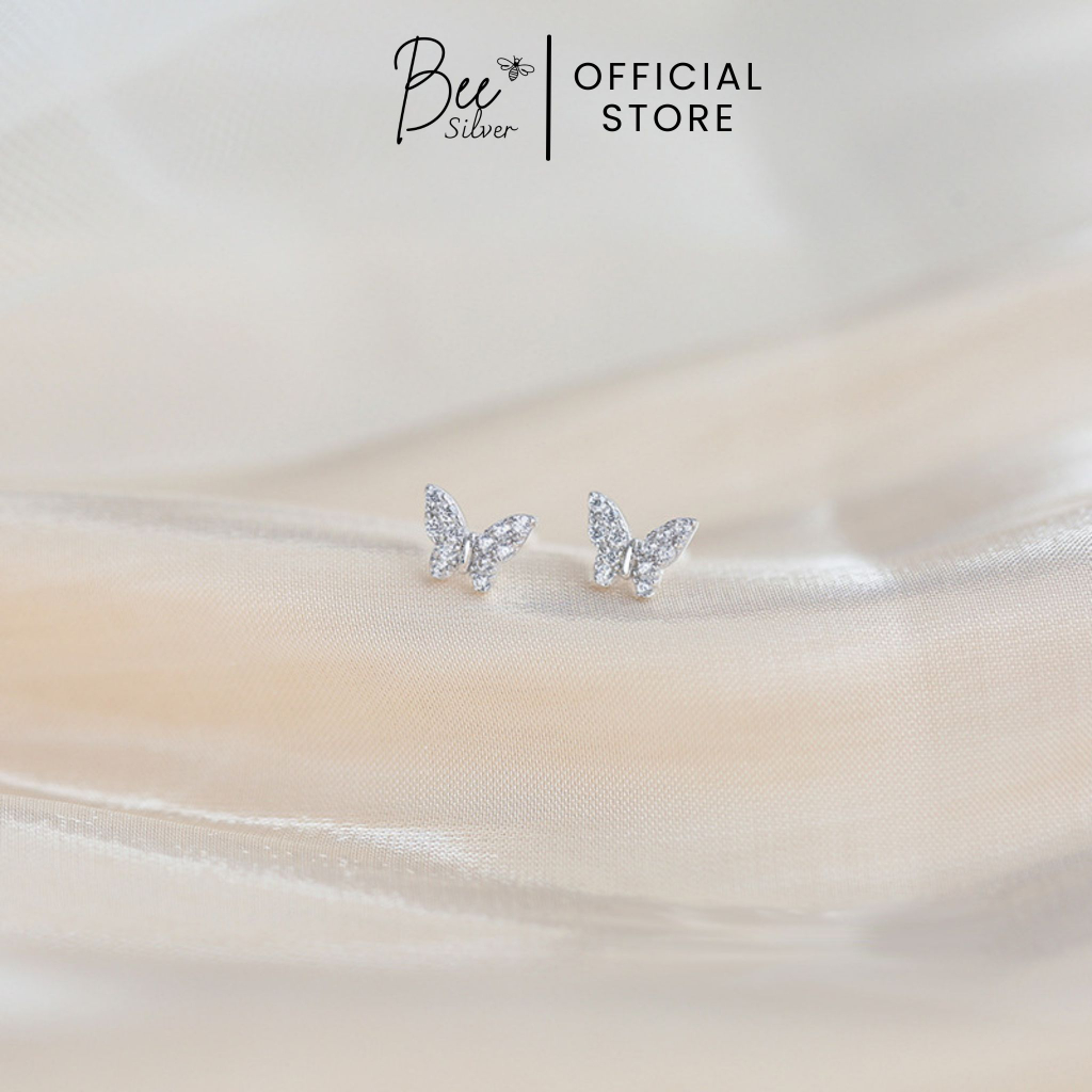 Khuyên tai bạc nữ 925 hình hồ điệp Bee Silver đính cườm full mặt lấp lánh Myra Earing