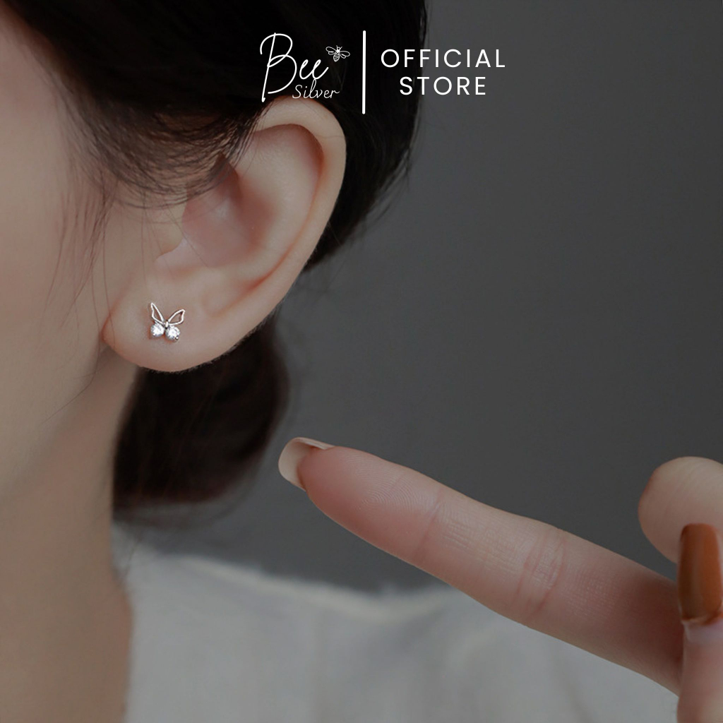 Khuyên tai bạc nữ 925 hình hồ điệp Bee Silver đính cườm full mặt lấp lánh Myra Earing