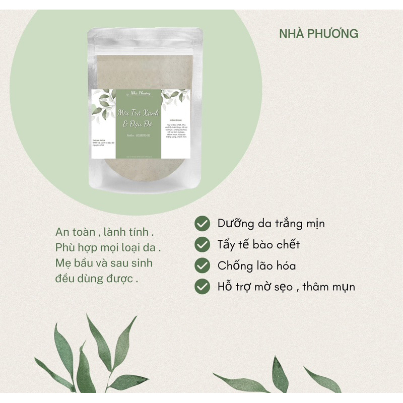 Bột mix trà xanh & đậu đỏ nguyên chất Organic gói 500g, 1kg