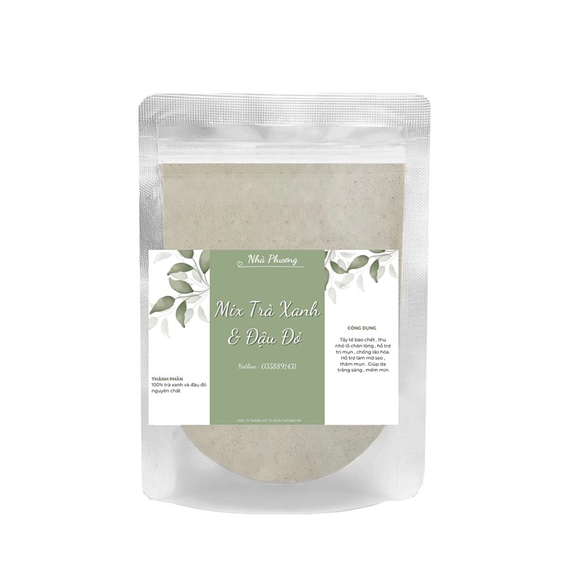 Bột mix trà xanh & đậu đỏ nguyên chất Organic gói 500g, 1kg