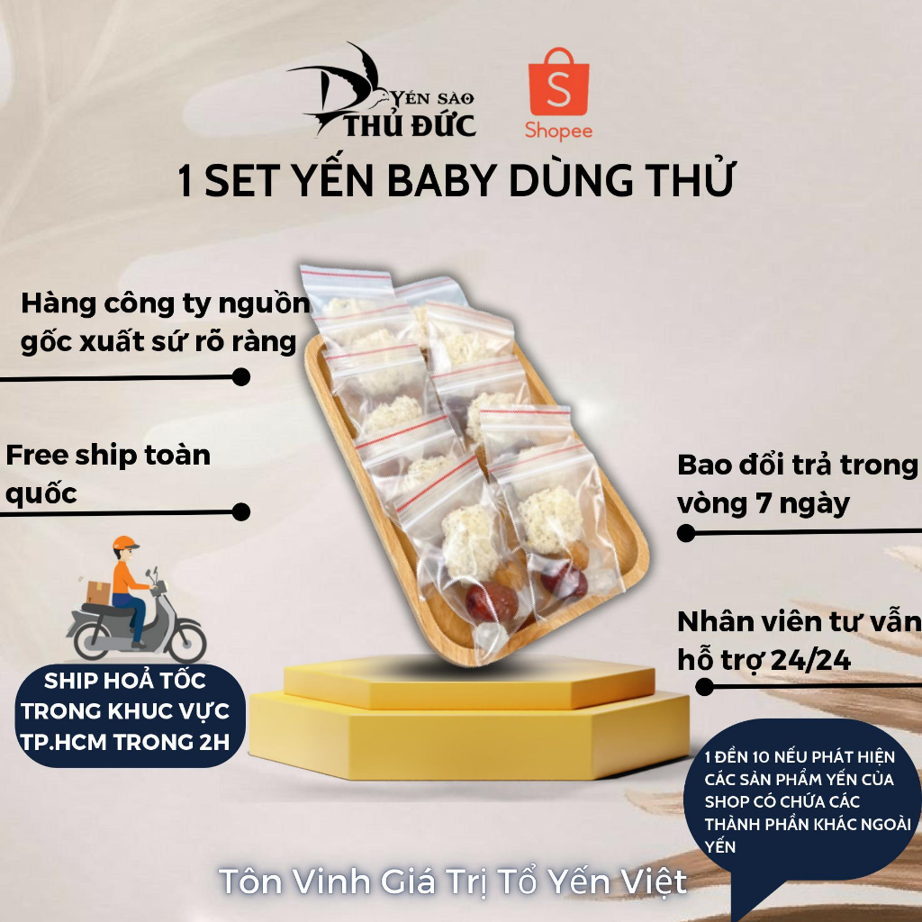 Yến tinh chế vụn baby tặng kèm phụ gia nguyên chất sạch lông, thích hợp cho các bé tẩm bổ