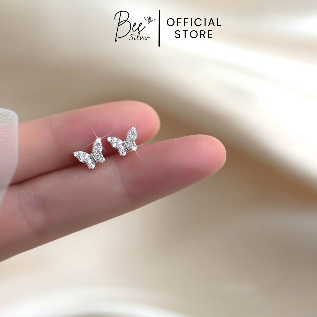 Khuyên tai bạc nữ hình hồ điệp Bee Silver đính ngọc xinh xắn lấp lánh Lyly Earing