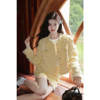 (Ảnh thật ở cuối)Bộ đồ nữ Xiaoxiangfeng mùa thu 2023 vải tuýt mềm mới Xiaoxiang Áo khoác có lông/Váy chữ A Bộ hai mảnh