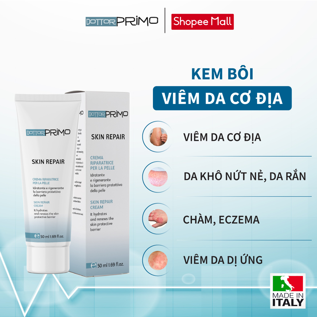 Kem Viêm Da Cơ Địa, Chàm Da, Eczema, Da Nứt Nẻ DottorPrimo Skin Repair (Tuýp 20-50ml)