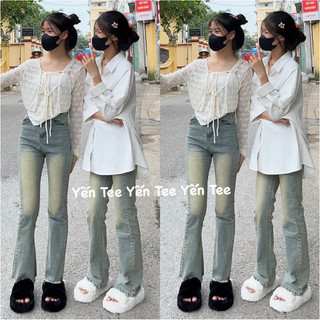 ( XẢ KHO ) Quần jeans ống loe màu bụi cực chất, Quần che khuyết điểm, quần đi học Yến Tee