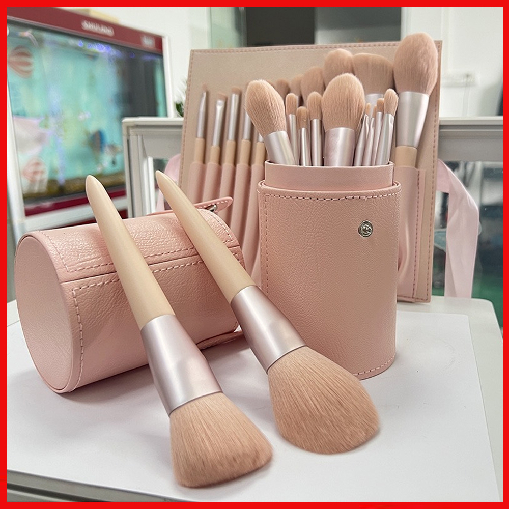 Bộ cọ trang điểm cá nhân (set 11 cây) Hộp bọc da tổng hợp Hồng Pastel xinh xắn - Thế giới lông mi