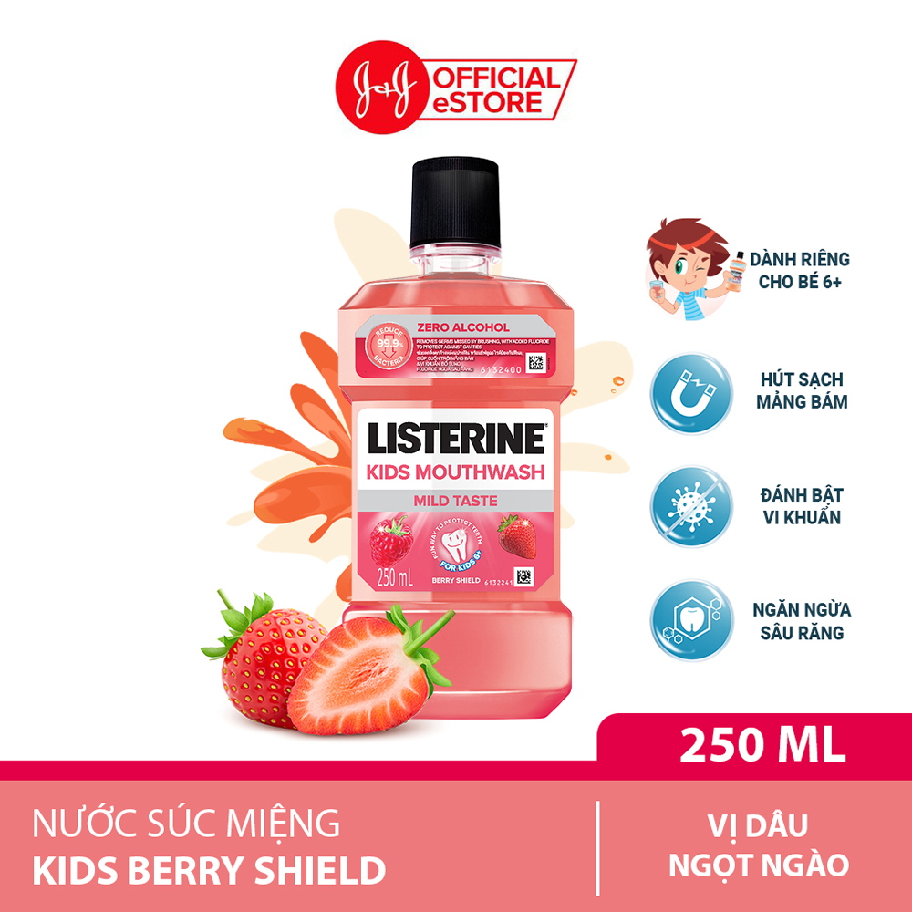 Nước súc miệng Listerine Kids Mouthwash with berry shield dành riêng cho trẻ trên 6 tuổi 250ml