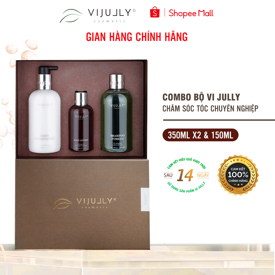 Chính Hãng Combo Bộ 3 Sản Phẩm Dầu Gội Bưởi , Kem Xả Dừa Và Tinh Dầu Bưởi Vijully Cao Cấp