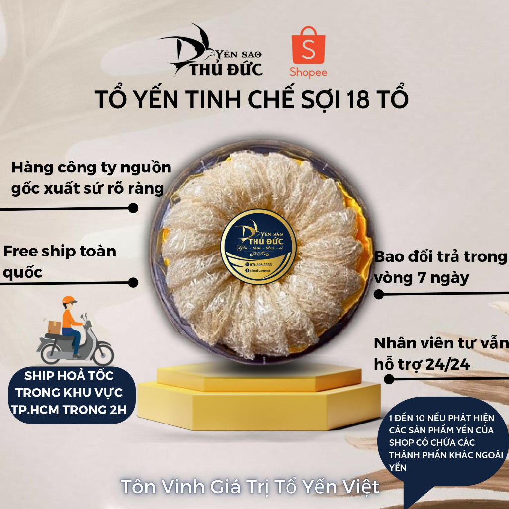 Tổ Yến Tinh Chế Loại 18-22 Tai Nguyên Chất 100% - Yến Sào Thủ Đức