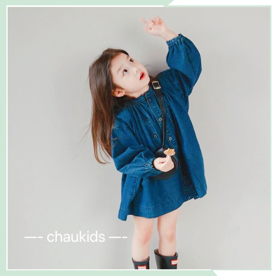 Váy thu đông cho bé, đầm jean dài tay cho bé gái đi học đi chơi VBG118