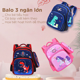 Cặp 3 ngăn có ngăn bóp viết cho bé cấp 1, balo đi học cho bé lớp 3-4-5 chống gù và chống thấm cực xịn xò mã B02