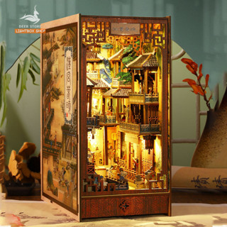 Mô hình trang trí Book Nook Hán Cung Xuân Hiểu DIY Tặng Dụng cụ và keo dán. Nhà búp bê gỗ 3d có Đèn led Nội thất JTSL008