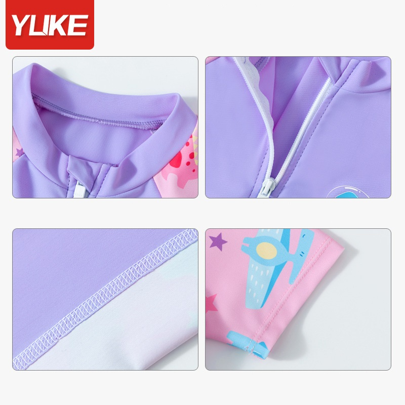 Đồ Bơi Bé Gái Một Mảnh Ngắn Tay Liền Quần Hoạ Tiết Khủng Long- Đồ Bơi Trẻ Em Liền Quần YUKE - Đồ Bơi Bé Gái 12kg - 35kg