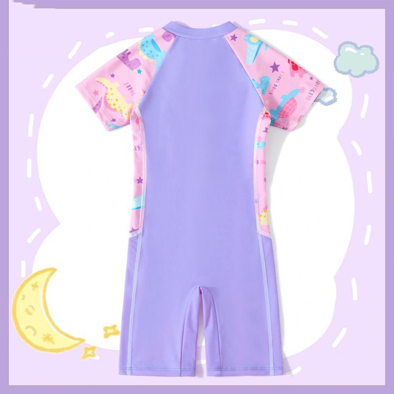 Đồ Bơi Bé Gái Một Mảnh Ngắn Tay Liền Quần Hoạ Tiết Khủng Long- Đồ Bơi Trẻ Em Liền Quần YUKE - Đồ Bơi Bé Gái 12kg - 35kg