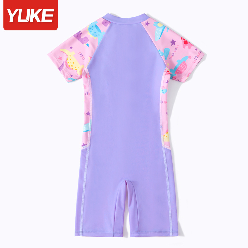 Đồ Bơi Bé Gái Một Mảnh Ngắn Tay Liền Quần Hoạ Tiết Khủng Long- Đồ Bơi Trẻ Em Liền Quần YUKE - Đồ Bơi Bé Gái 12kg - 35kg