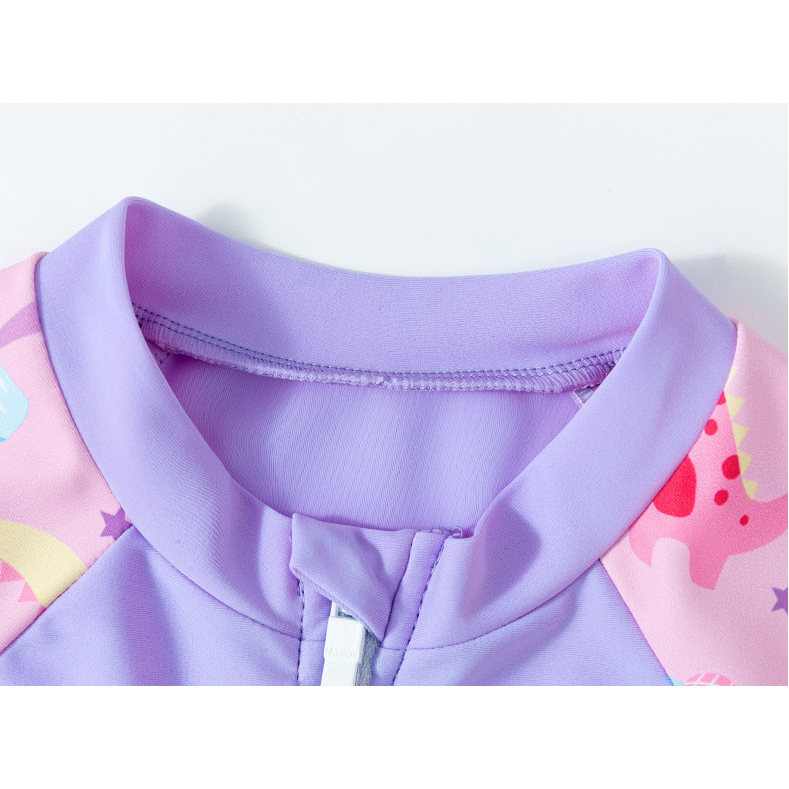 Đồ Bơi Bé Gái Một Mảnh Ngắn Tay Liền Quần Hoạ Tiết Khủng Long- Đồ Bơi Trẻ Em Liền Quần YUKE - Đồ Bơi Bé Gái 12kg - 35kg