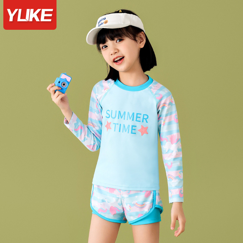 Đồ Bơi Bé Gái Dài Tay Quần Đùi -Đồ Bơi Dài Tay Trẻ Em Thương Hiệu YUKE Từ 12 - 38kg