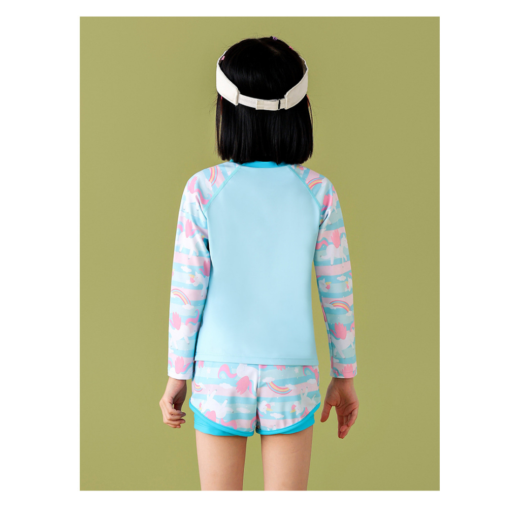 Đồ Bơi Bé Gái Dài Tay Quần Đùi -Đồ Bơi Dài Tay Trẻ Em Thương Hiệu YUKE Từ 12 - 38kg