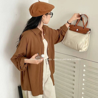 Áo sơ mi lụa cát dáng rộng dài tay 3185